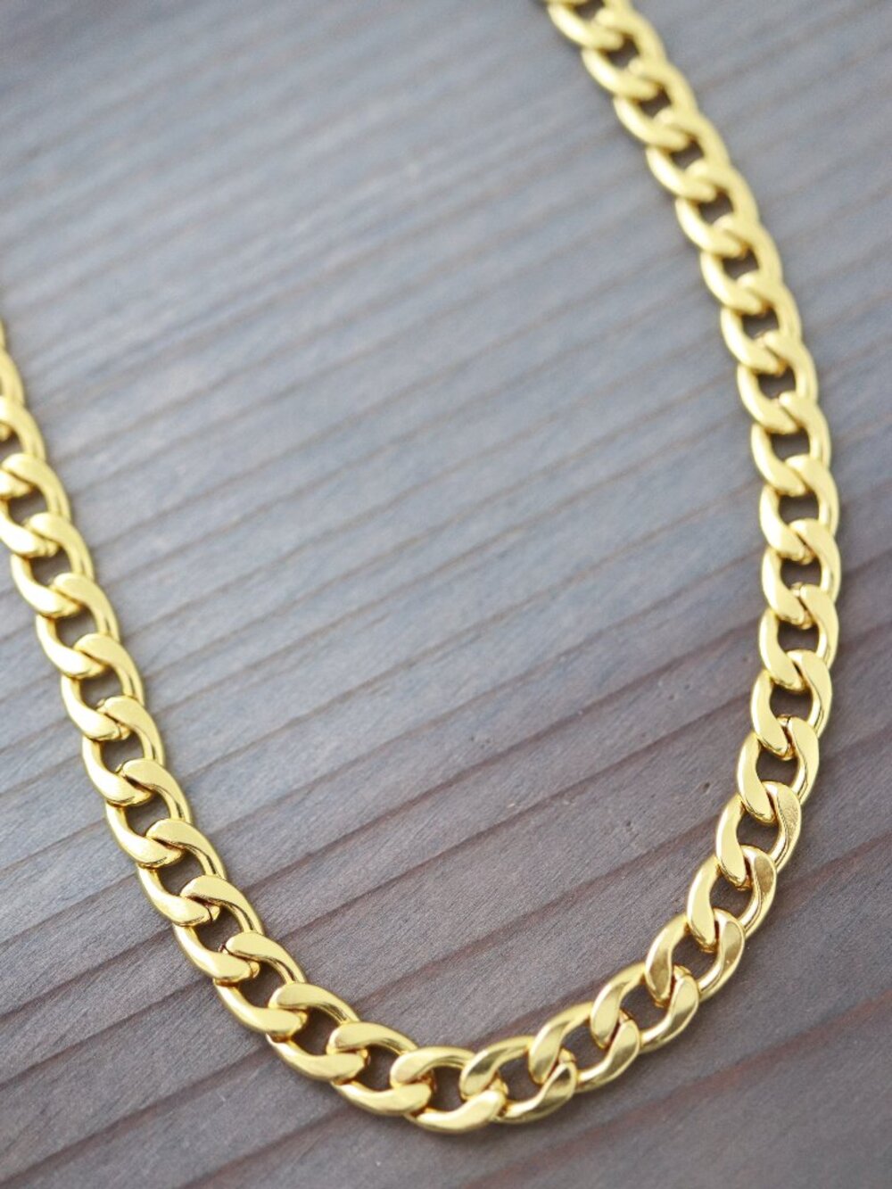 6mm 24inches Curb Cuban Chain Necklace 18k Gold Plated Stainless Steel